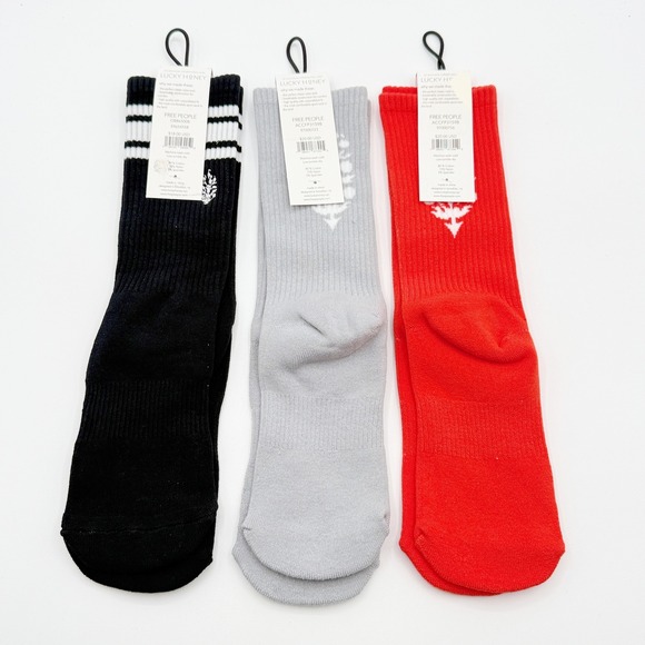 FP Movement by Free People Accessories - 3 PACK - Free People FP Movement Lucky Honey Tube Socks Black Grey Orange NWT